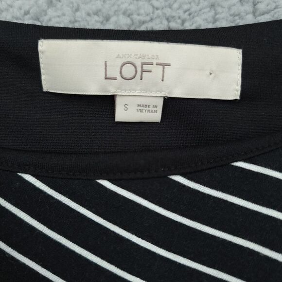 LOFT Black White Striped Jersey Knit Dress - Picture 4 of 9